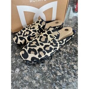Rothy's The Double Bit Loafer Mule Desert Cat Leopard Print Gold Hardware 10.5